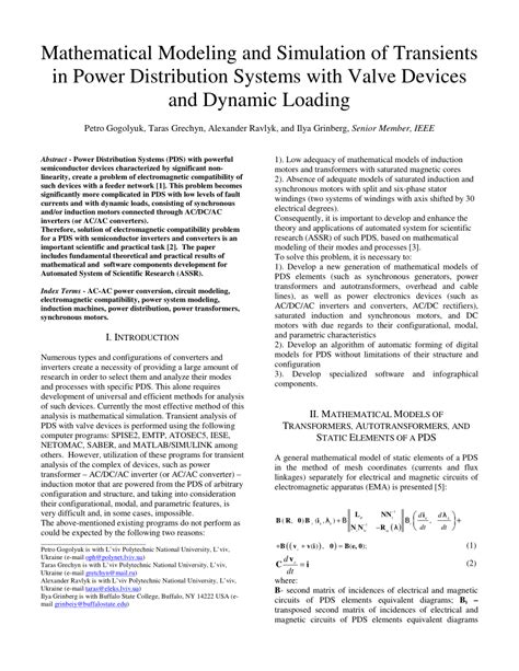 PDF Mathematical Modeling And Simulation Of Transients In Power