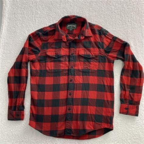 American Eagle Flannel Shirt Mens Medium Red Plaid Button Up Long