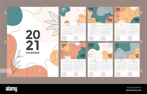 Conjunto De Dise O De Calendario Creativo Abstracto De A Os