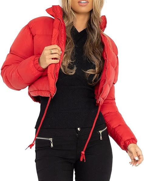 Pikadingnis Women Puffy Cropped Puffer Jacket Quilted Bubble Jacket Zip