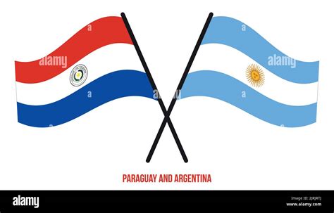 Paraguay and Argentina Flags Crossed And Waving Flat Style. Official ...