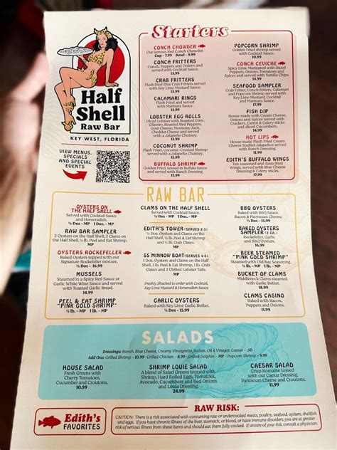 Menu at Half Shell Raw Bar, Key West