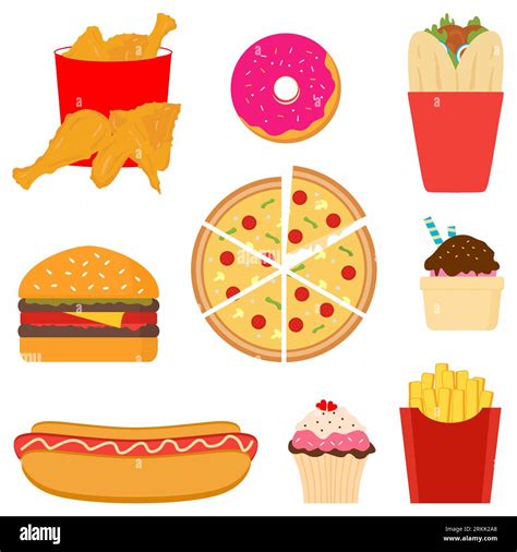 Fast Food Colorful Flat Design Icons Set Tasty Fast Food Includes