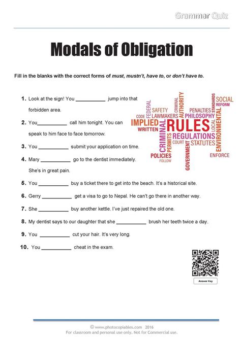 Modals Of Obligation Quiz Photocopiables Grammar Quiz Icebreaker