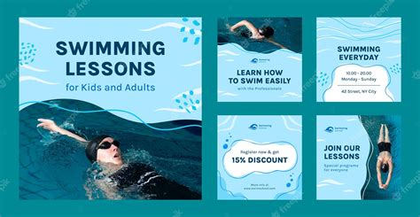 Premium Vector Instagram Posts Collection For Swimming Lessons