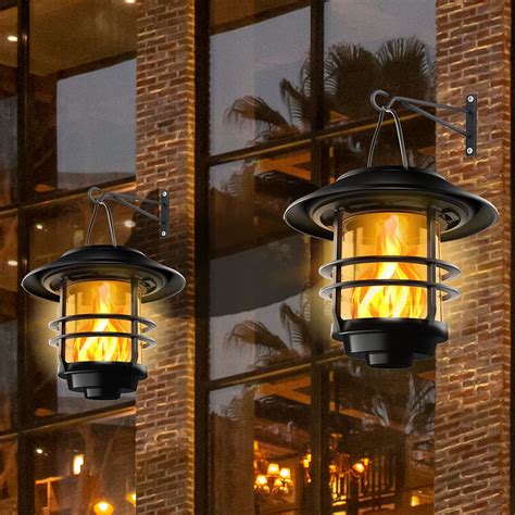 Otdair Solar Wall Lantern Outdoor, Flickering Flames Solar Sconce ...