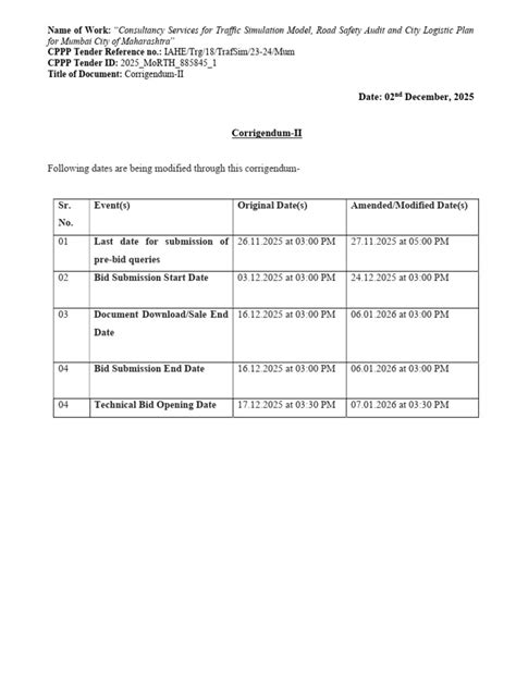 mumbai traffic model tender corrigendum