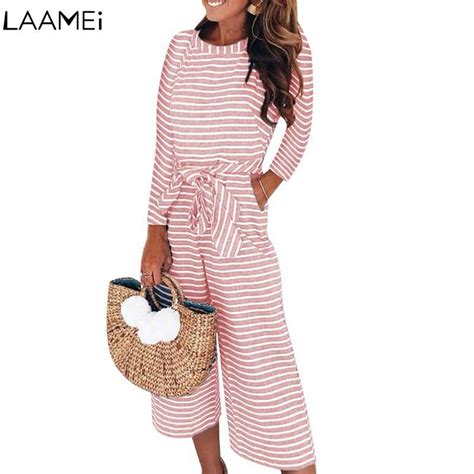 Laamei Strap Printed Trousers Casual Playsuit Overoles Wide Leg Loose