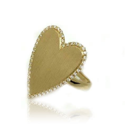 Jumbo Satin Gold Heart Ring with Diamonds - Mission Designs