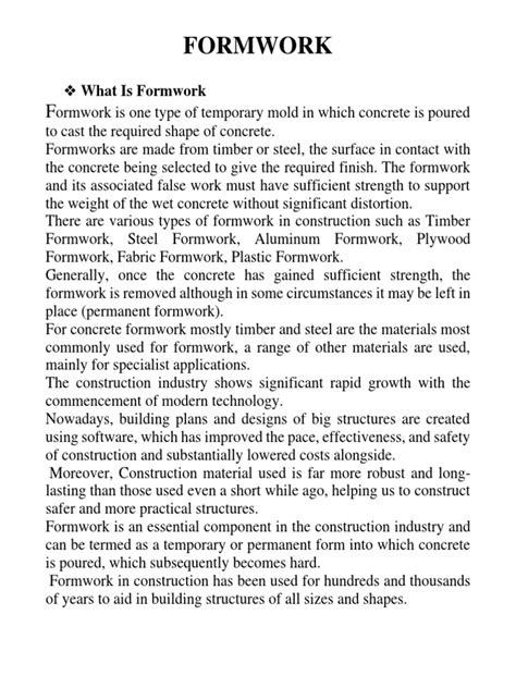 Formwork types and uses | PDF | Concrete | Structural Engineering