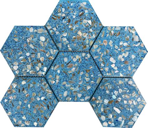 Terrazzo Hex Blue X Mosaic Tile Depot Mtd