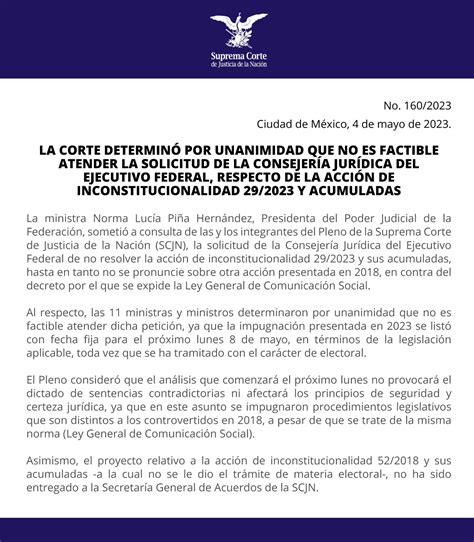 Spr Informa La Scjn Neg La Solicitud Del Cjef Que Ped A Resolver