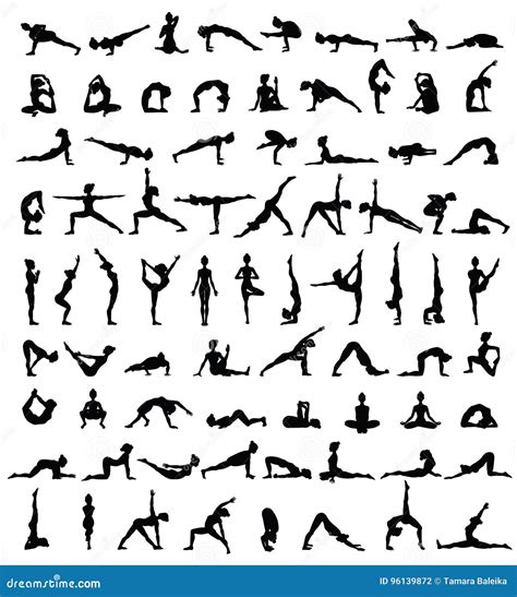 Women Silhouettes Collection Of Yoga Poses Asana Set Stock Vector