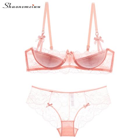 Shaonvmeiwu Sexy Lace Thin Cotton Lingerie Bra Set With Cotton Cushion