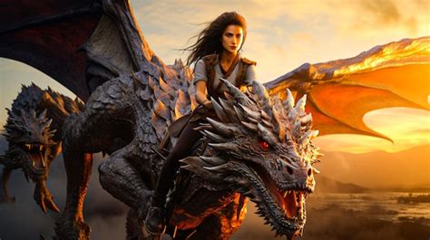 Premium Photo | Movie poster design with dragon rider with her dragon