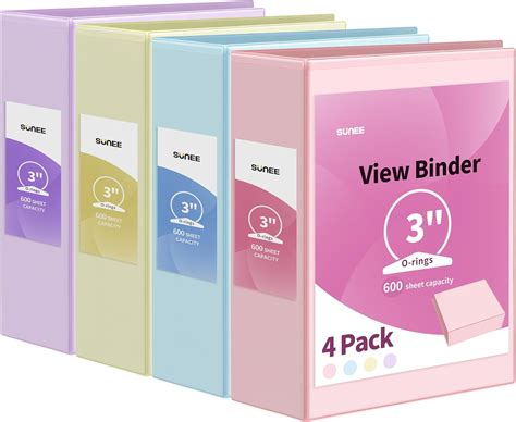 Sunee 3 Ring Binder 3 Inch 4 Pack 3 Clear View Binder