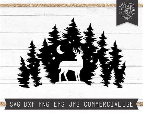 Deer SVG File, Deer Silhouette Svg, Deer in the Forest Svg, Pine Trees ...