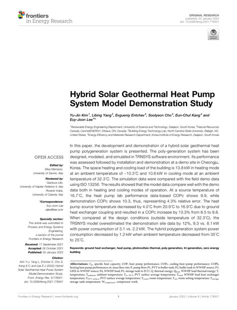 Pdf Hybrid Solar Geothermal Heat Pump System Model Demonstration Study