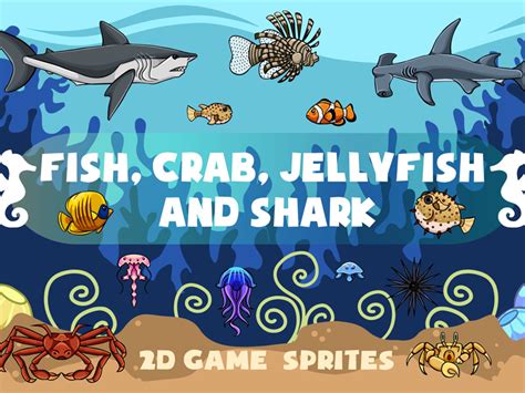 Fish Crab Jellyfish and Shark Game Sprites by 2D Game Assets on Dribbble