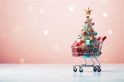 Premium AI Image | Shopping cart with decorated christmas tree market ...