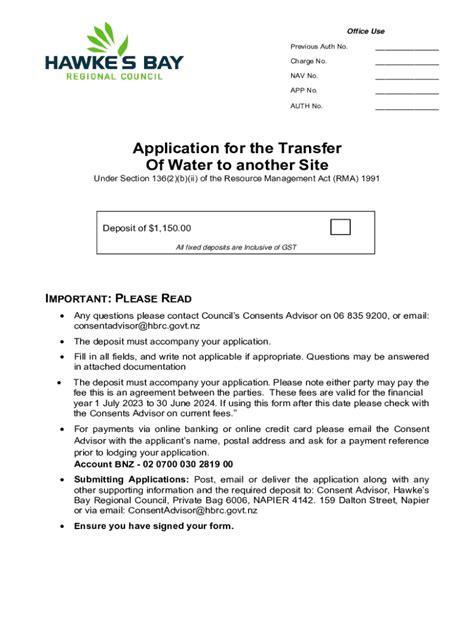 Fillable Online Application Form Transfer Of A Water Permit Site To Site Fax Email Print