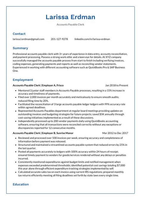 Accounts Payable Clerk Resume Cv Example And Writing Guide