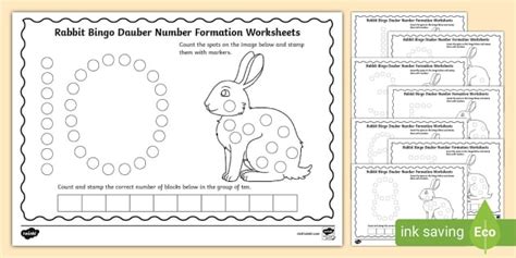 Rabbit Bingo Dauber Number Formation Worksheets Twinkl