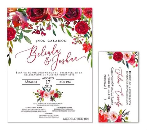 25 Invitaciones Florales Rojo Bodas Xv Años Etc Cuotas sin interés