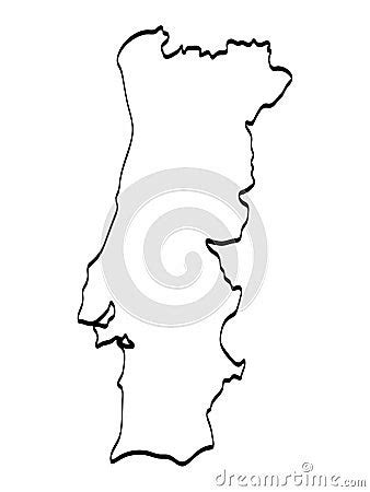 Portugal Map Outline Graphic Freehand Drawing On White Background Ve