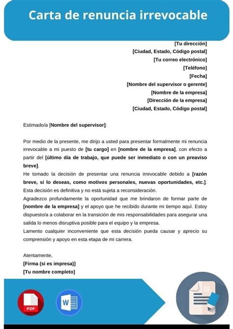 Carta De Renuncia Irrevocable 【 Word Pdf