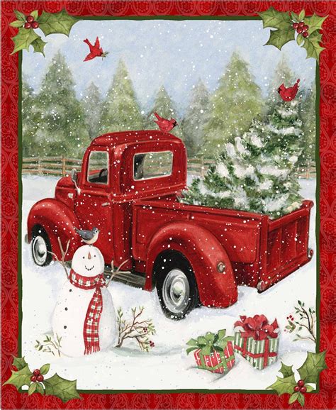 Christmas Red Truck Christmas Fun panel by Susan Winget for Springs ...