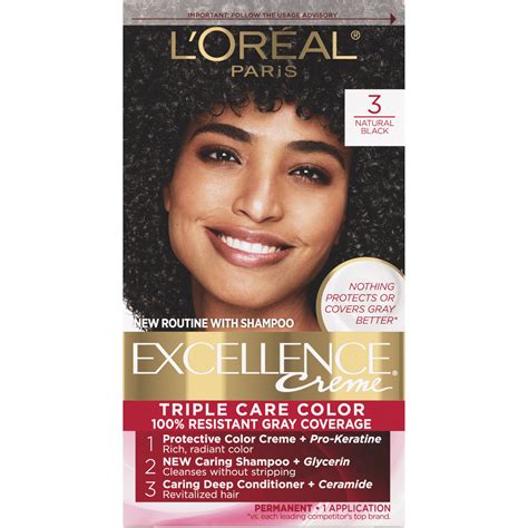 L'Oreal Paris Excellence Creme Permanent Hair Color, 3 Natural Black ...