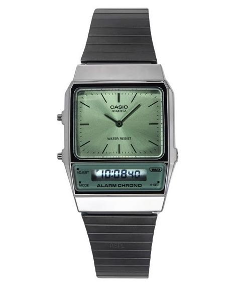 Casio Vintage Analog Digital Stainless Steel Green Dial Quartz AQ