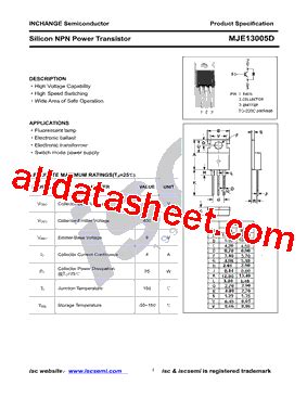 MJE13005D 데이터시트(PDF) - Inchange Semiconductor Company Limited
