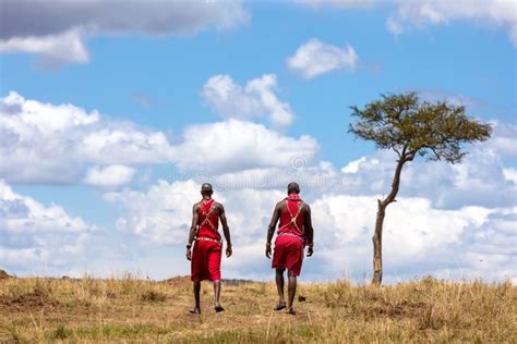 Two Maasai Tribesmen Walking through the Masai Mara Editorial Stock Photo - Image of clothes ...