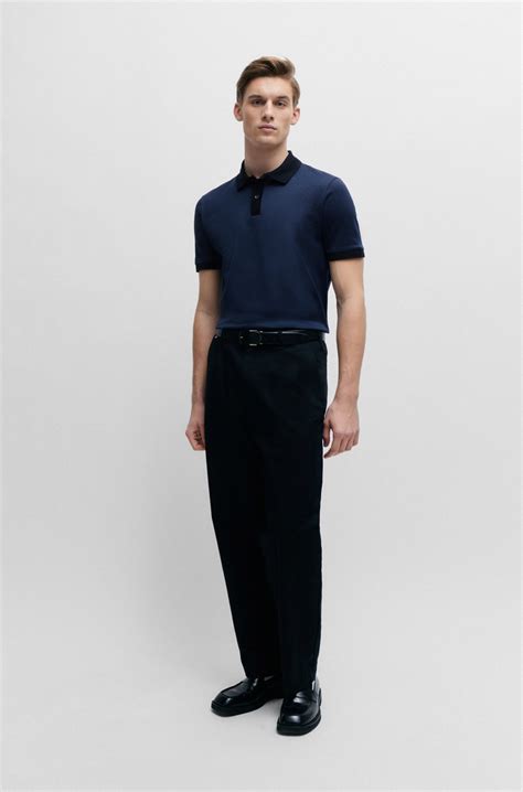 Boss Structured Cotton Polo Shirt With Mercerized Finish Dark Blue