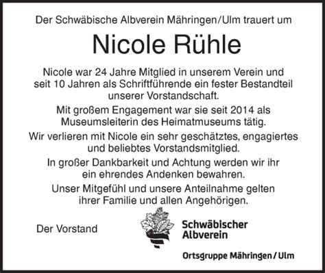 Traueranzeigen Von Nicole R Hle S Dwest Presse Trauer