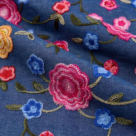 Denim Fabric Flowers Etsy