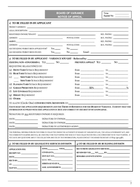 Fillable Online Board Of Variance Appeal Form Fax Email Print Pdffiller