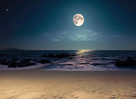 Premium AI Image | Beach at night with a full moon in the sky