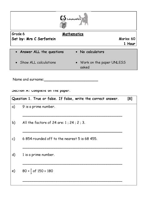 Grade 6 Mathematics Tests Term 1 • Teacha