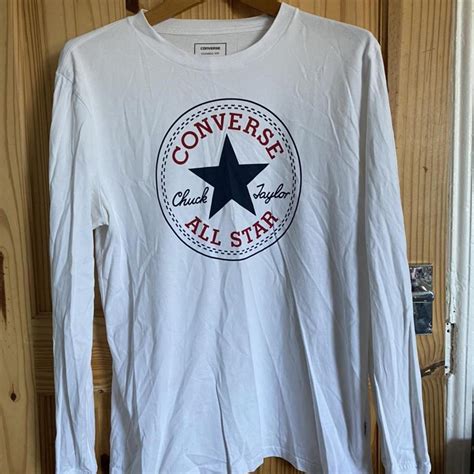 •white Long Sleeve Converse Tee •size S But Also Depop