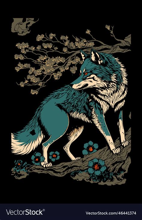 Wolf japanese art Royalty Free Vector Image - VectorStock