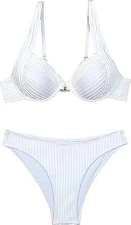 Amazon Oyoangle Women S Piece Bikini Sets Textured Spaghetti Strap Push Up Swimsuit