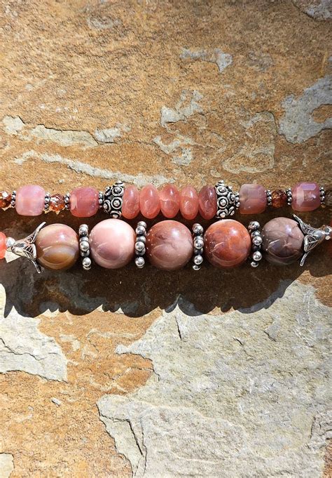 Alashan Agate Botswana Agate Button Bracelet Boho Peach Artisan