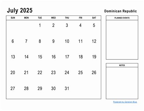July 2025 Planner with Dominican Republic Holidays