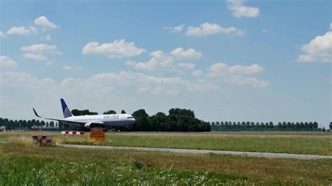 United Airlines Plane Taking Off From Amsterdam Schiphol Airport Ams