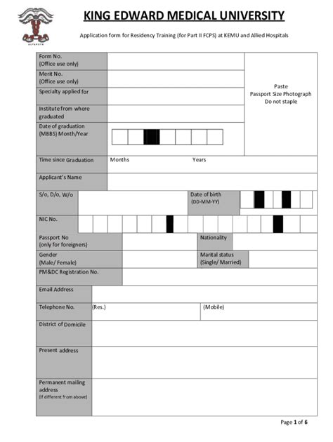 Fillable Online Kemu Edu Application Form For Residency Training King