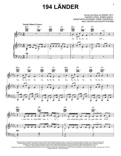 194 Länder (Mark Forster) | Noten: Piano, Vocal & Guitar Chords Right