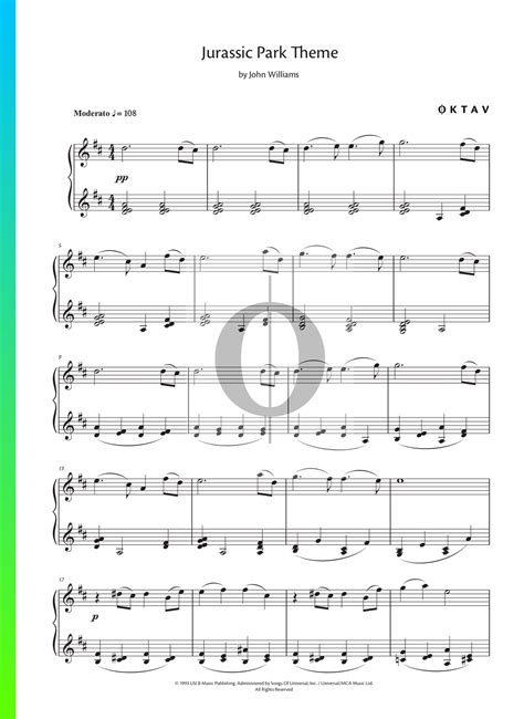 Jurassic Park Theme Piano Sheet Music From Jurassic Park By John Williams Oktav